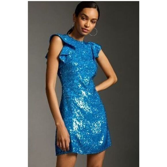 Shoshanna Midnight Sequin Teya Blue Mini Dress Size 12 - Picture 2 of 7